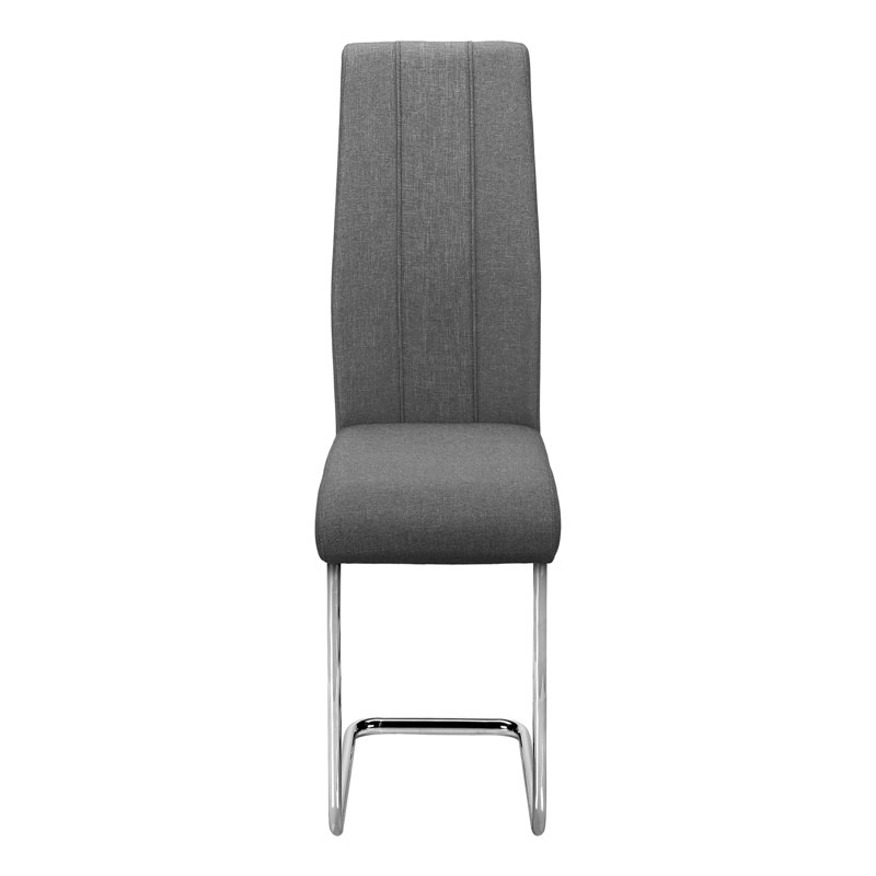 Gray Velvet Upholstered Dining Chair with Silver Metal Legs, Set of 2
