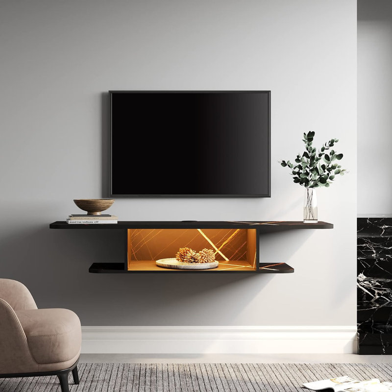 Arreanna Unfinished Floating for TVs up to 55", Black/Yellow