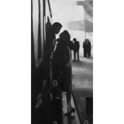 Couple at the train station - 15.75"x31.50" Desk mat