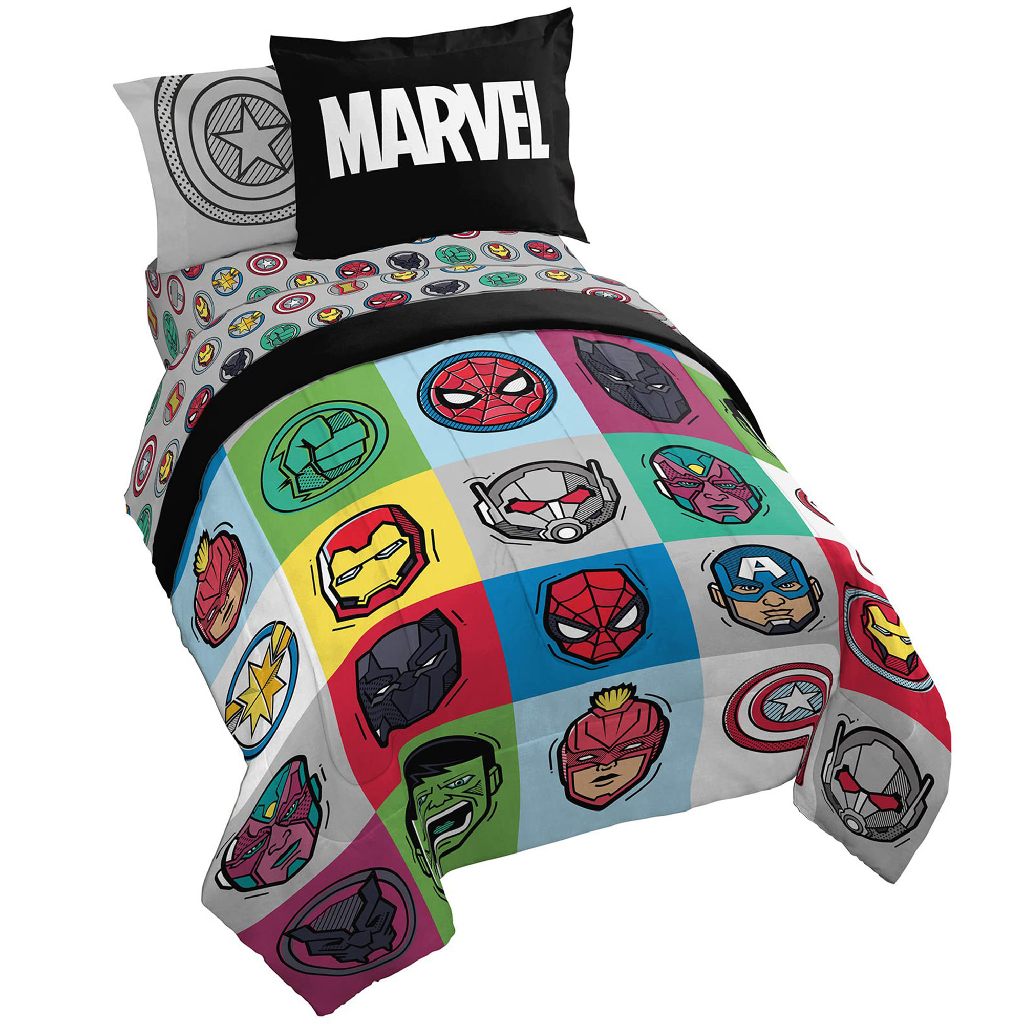 KIBNOF Avengers Pop 5 Piece Twin Size Bed Set - Includes Comforter ...