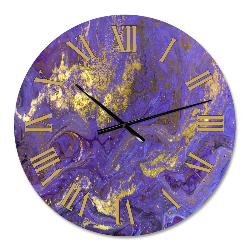 Or et mauve texture ondulée marbrée I - horloge murale moderne, Petit