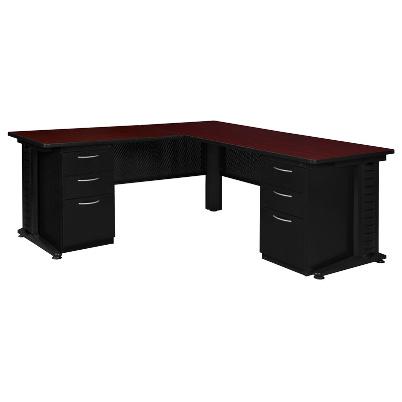 Bureau en L avec tiroir à double caisson Nevjana Fusion, Acajou, H 29 po x l 72 po x P 72 po