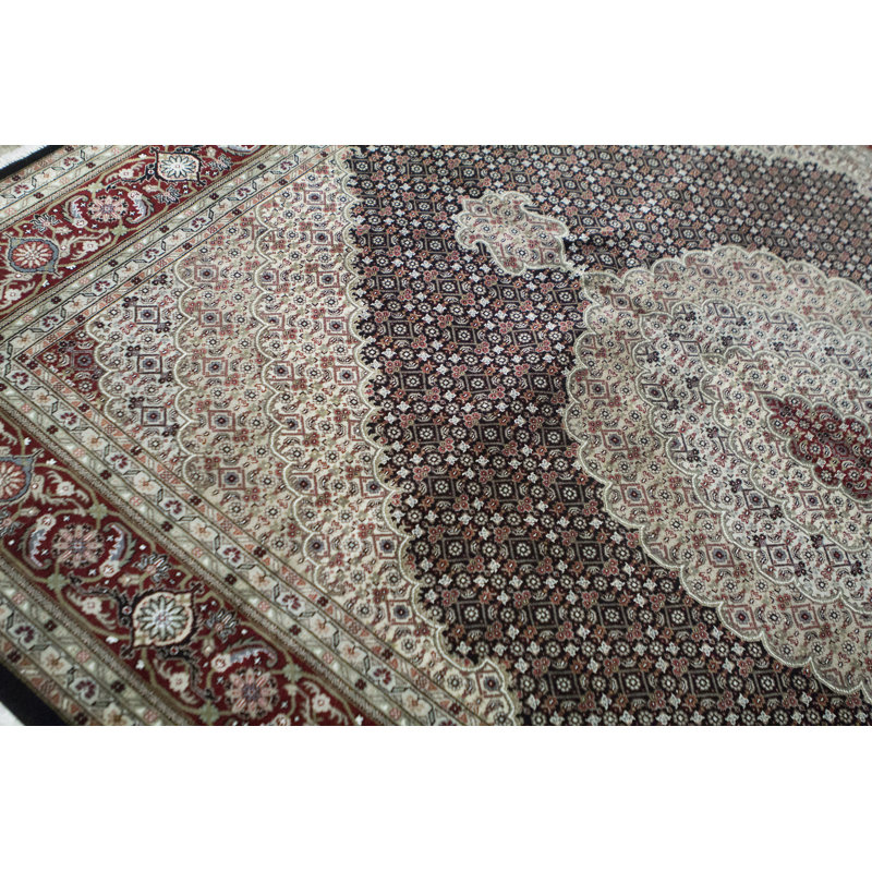 Hand-Knotted High-Quality Black and Red Area Rug