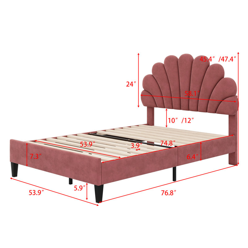 Upholstered Platform Bed With Flower Pattern Headboard