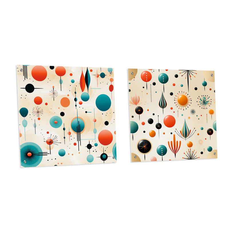Cadence - Ensemble de 2 verres muraux abstraits en acrylique Mid-Century, H 36 po x l 73 po