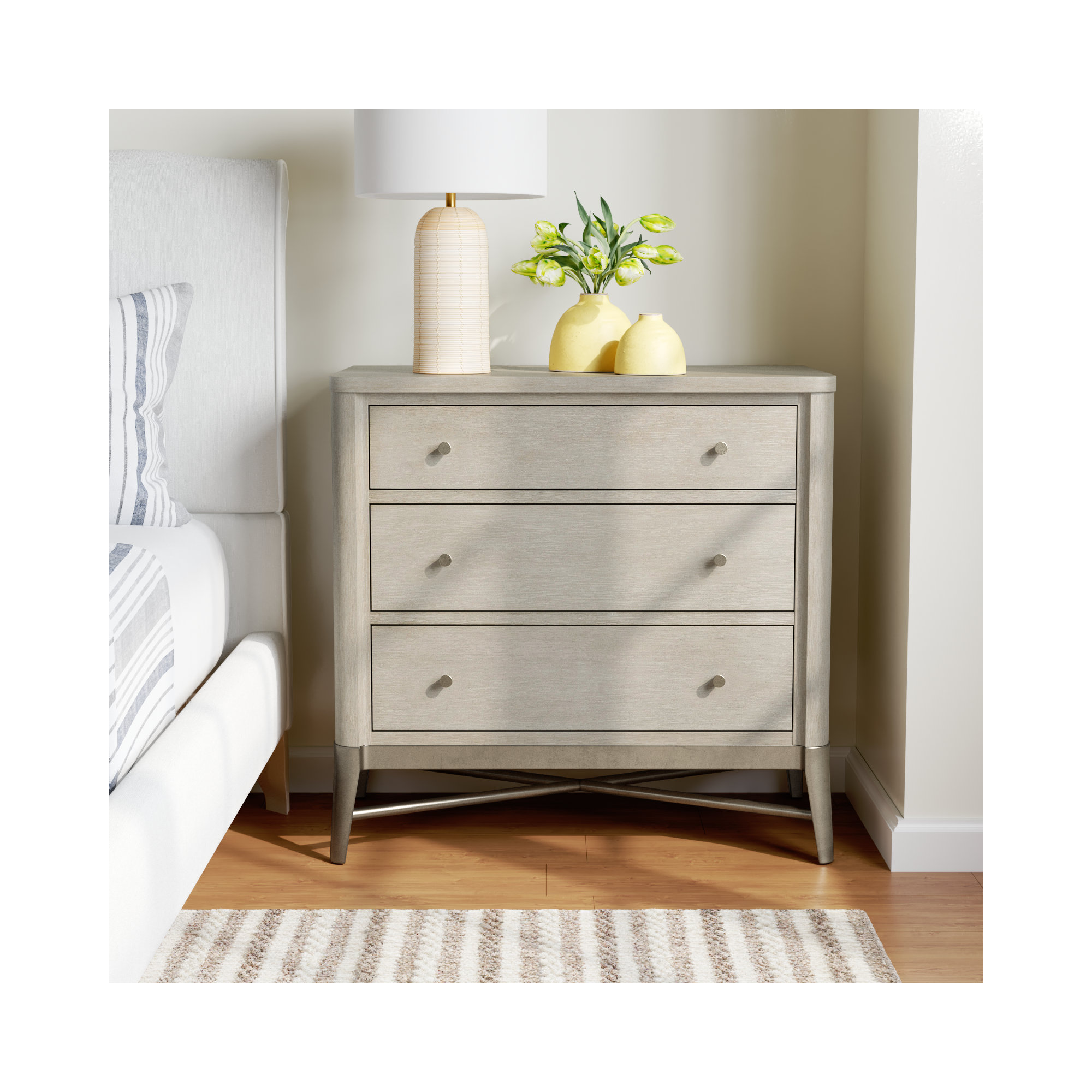 Regan 3 - Drawer Nightstand, Champagne