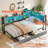 Corner Bed Frame With Storage Bookcase And Led Lights, Daybed With 2 Underneath Storage Drawers And Charging Station For Living Room,bedroom & Guest Room-415074047-415074043
