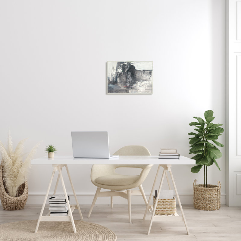 Mouvement intense, abstrait, contraste, gris doux et blanc par Michell Oppenheimer - Peinture, H 13 po x l 19 po