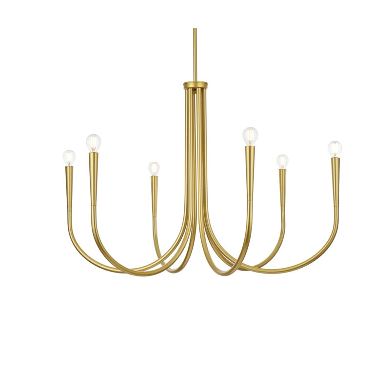 Catalena 6-Light Dimmable Iron Chandelier, Gold, 24.5" H x 36" W x 36" D