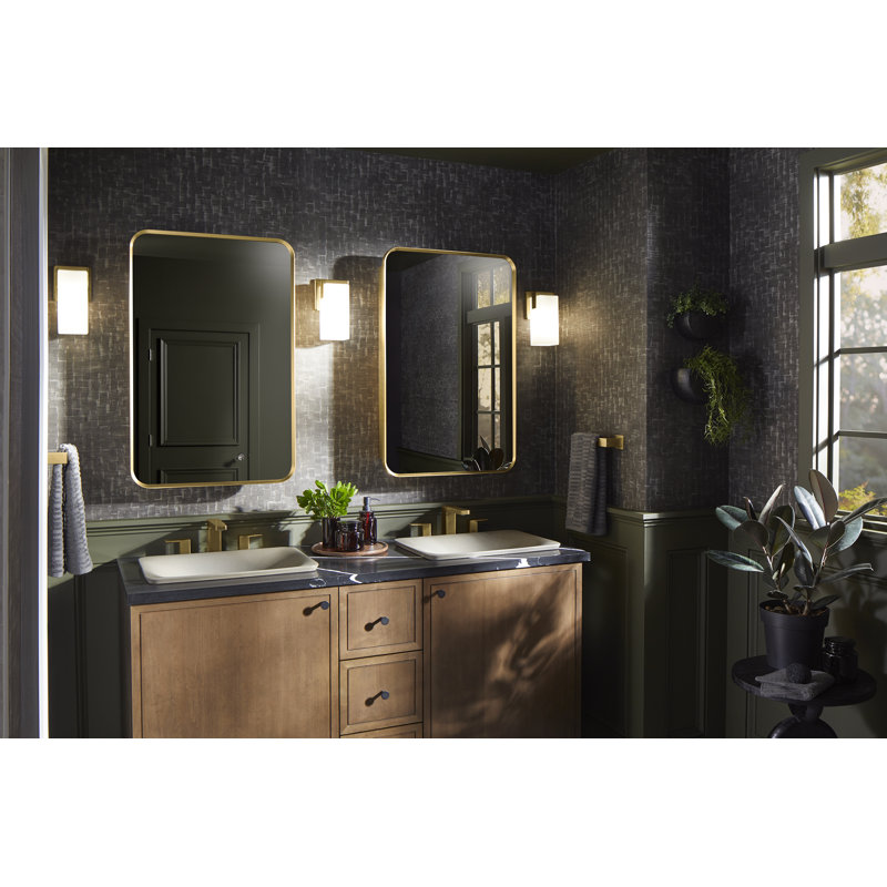 Verdera Surface Mount or Recessed Rectangular Framed Medicine Cabinet, 30" H x 12" W x 4.18" D, Brushed Gold