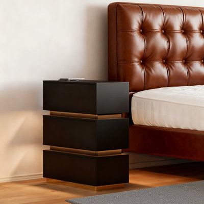 Modern Narrow 3 Drawer Nightstand with LED Lights & Wireless Charging Station  for Small Spaces