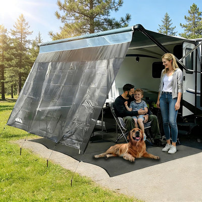 Pare-soleil RV avec auvent et fermeture à glissière - Abri en maille Oxford et abat-jour UV pour camping-car, camping-car et remorque, ensemble universel pour auvent avec ensemble d'installation complet