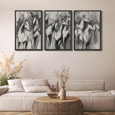 «Abstract Horses Triptych», reproduction d'art sur toile encadrée 3 pièces