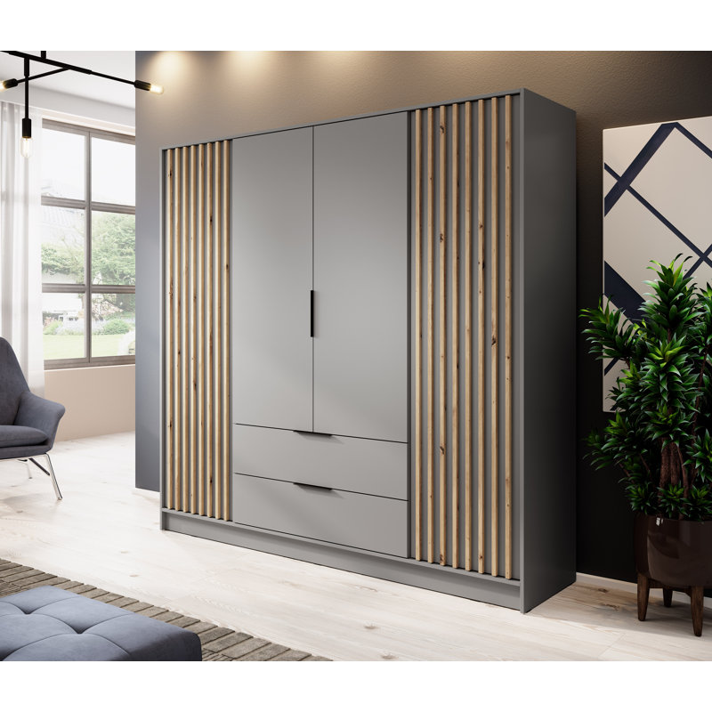 Theroux 4 Door Solid + Manufactured Wood Wardrobe, Grey/Lamela Artisan