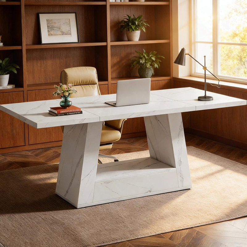 Bureau de direction spacieux, bureau d'ordinateur contemporain, bureau en faux marbre, table de salle à manger