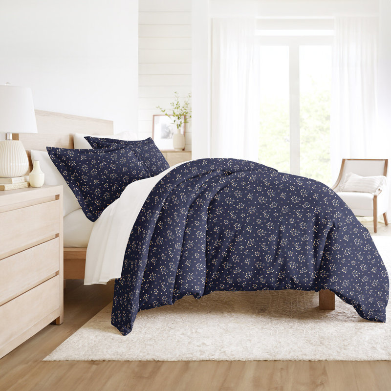 Duvet Cover Set Patterned Microfiber Ultra Soft Bedding in Midnight Blossoms, King Duvet Cover + 2 Standard Shams