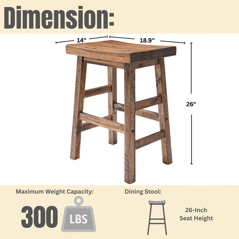 Durango 26" Solid Acacia Wood Counter Stool, Counter Stool (26" Seat Height)