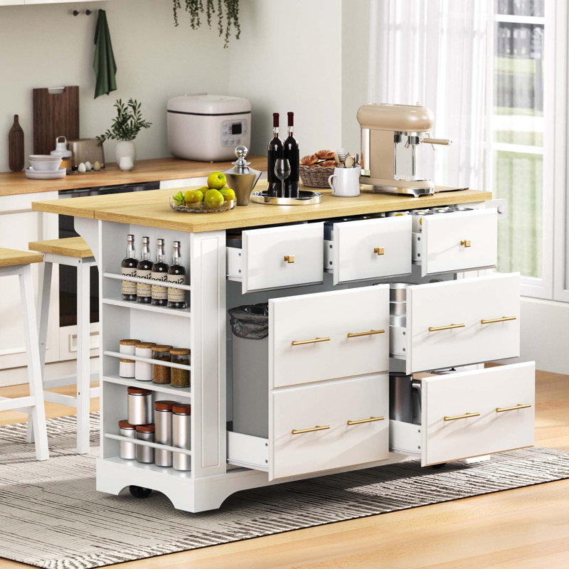 Îlot de cuisine roulant polyvalent avec abattant, multiples options de rangement et prise de courant intégrée pour une fonctionnalité améliorée