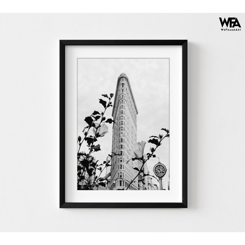 «Flatiron Building New York City», art mural surdimensionné, impression de fleurs, Cadre noir, Blanc, H 16 po x l 12 po