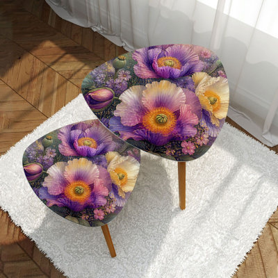 Minimaliste mauve à fleurs blanches et marbre aux accents dorés pastel éclatant à motif de triangles floraux, ensemble de 2 tables d'appoint autoportantes multifonctionnelles pour économiser de l'espace Table d'appoint empilable