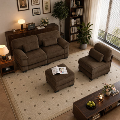 Canapé modulaire en L en forme de L, canapé 3 places avec repose-pieds, coussins de siège épais et confortables, tissu respirant en velours côtelé, vert pour le salon