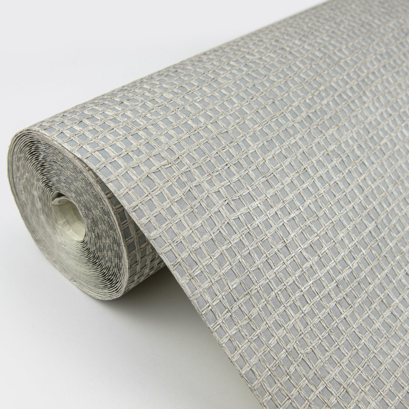 Wanchai Grass Cloth Metallic Wallpaper Roll, Gray