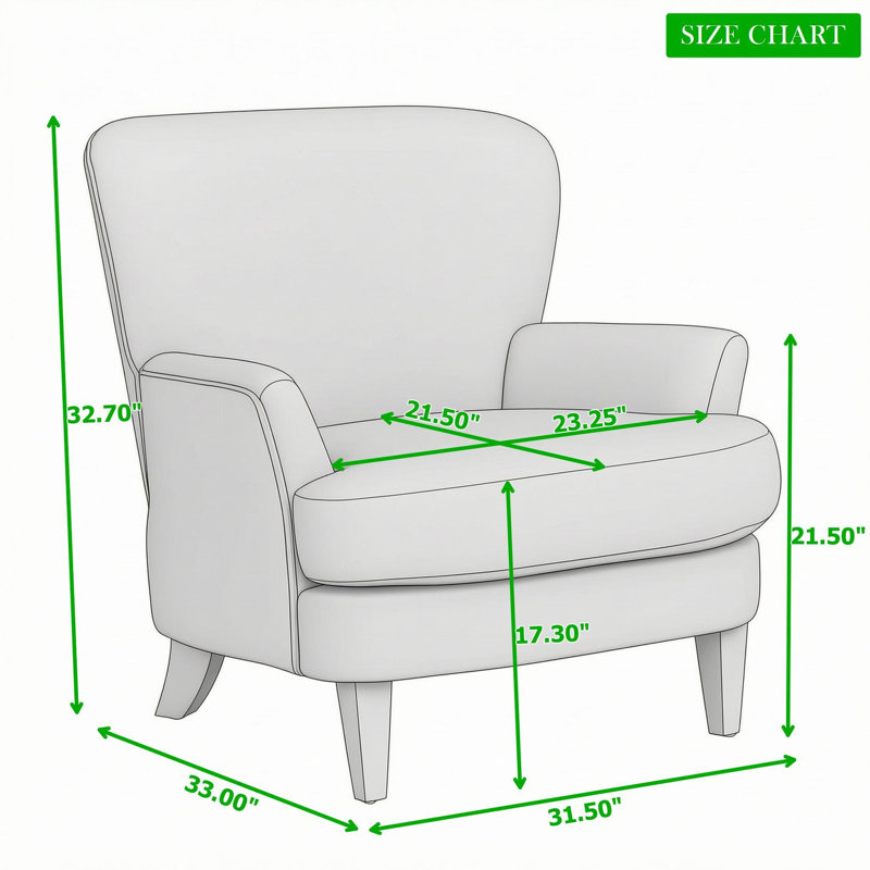 Fauteuil d'appoint rembourré avec pieds en bois
