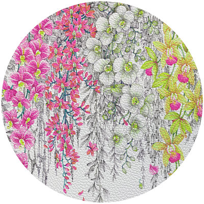 Orchid Garden Vegan Leather Round Pebble Placemat