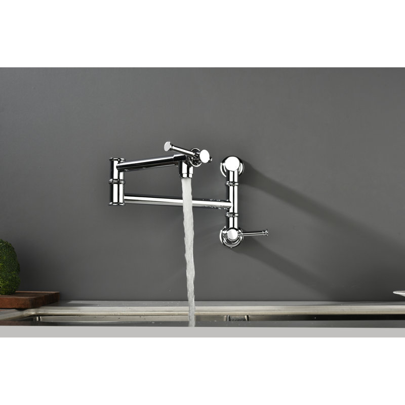 Wall Mounted Pot Filler Faucet - Brass, Folding Arm Feature, Accurate Water Delivery, Corrosion Finish Mount Foldable Swing Arm, Discharge, Corrosion Resistance