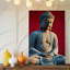 Toile, statue de Bouddha sereine posée dans une pose méditative, art mural détaillé avec des robes fluides et une toile sereine-1757420754