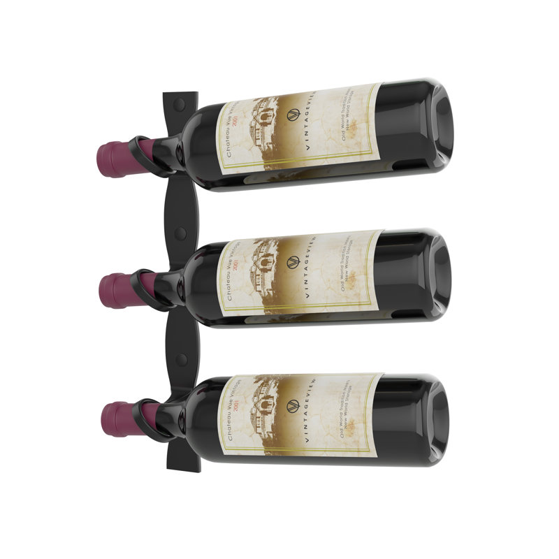 Lleucu 3-Bottle Helical Wall-Mounted Metal Wine Rack in Matte Black - 15", Right-Facing, Matte Black, 15" H x 13" W x 3.25" D