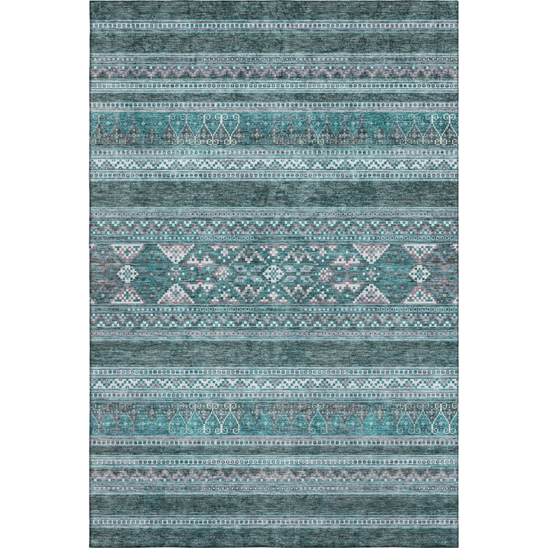 Premium Machine Washable Prisco Teal Rug, Rectangle 8' x 10'