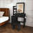 Modern Makeup Vanity Desk with 3-Color Adjustable LED Lighting, 4 Drawers & Open Storage, Vanity Set with Hair Dryer Holder, Power Outlet & Matching Dressing Chair