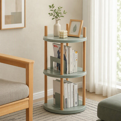 360° Rotating 3-Tier Bookshelf, Multifunctional Bookcase with Bookends, Standing Storage Rack