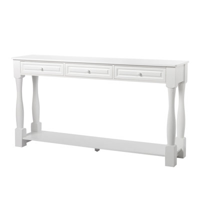 Table de couloir allongée 64,17 po à 2 niveaux avec 3 tiroirs et pieds courbés