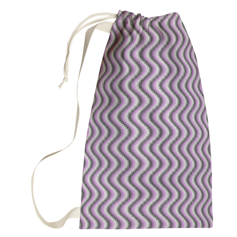 Sac à linge à rayures ondulées pastel, Grand (H 76,5 po x l 29,5 po x P 1,5 po), Mauve