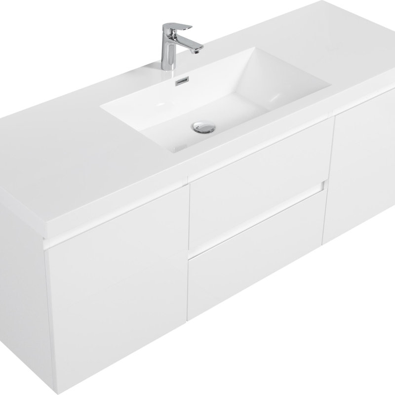Wall Mounted Bathroom Storage Vanity, Glossy White