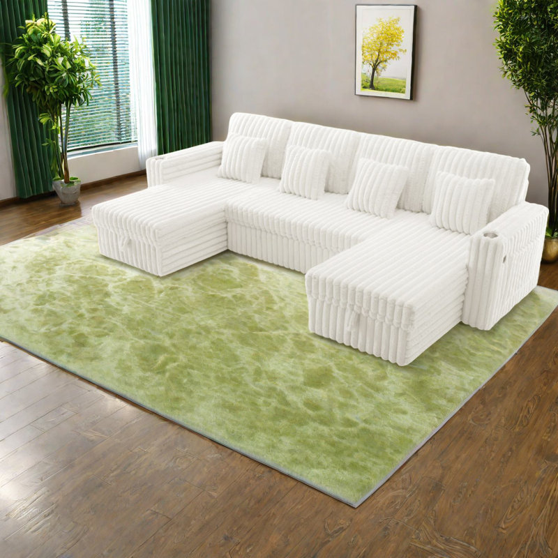 Canapé modulaire confortable en velours côtelé avec rangement, canapé moelleux beige pour salon moderne
