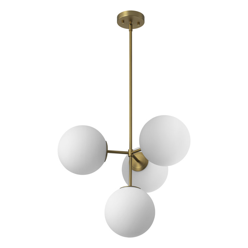 Orrhaen 4-Light Modern Sputnik Sphere Glass Bubble Chandelier, Brushed Gold, White
