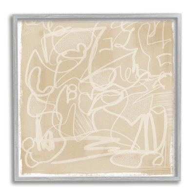 "Contemporary Contemporary Beige Scribbles" encadré sur bois par Leah Straatsma, impression