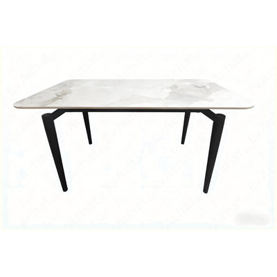 Glossy rock table with black legs,sintered stone dining table,family dining table for 6-8 people
