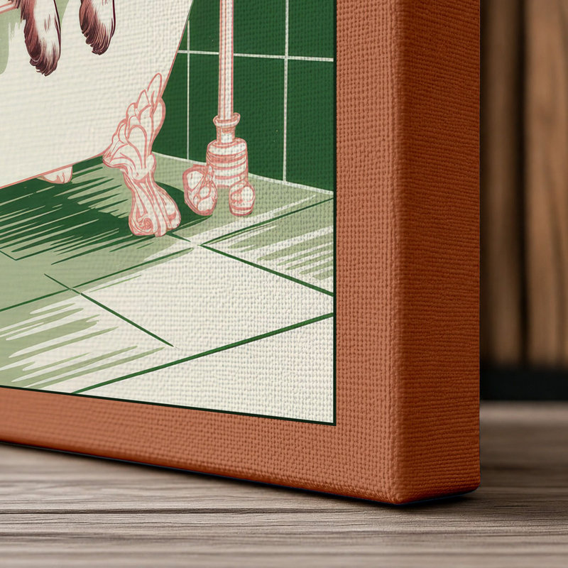 Spaniel's Bubble Bath Novelty - Wrapped Canvas, 30x20 - 76.2 x 50.8 cm, Terracotta Border