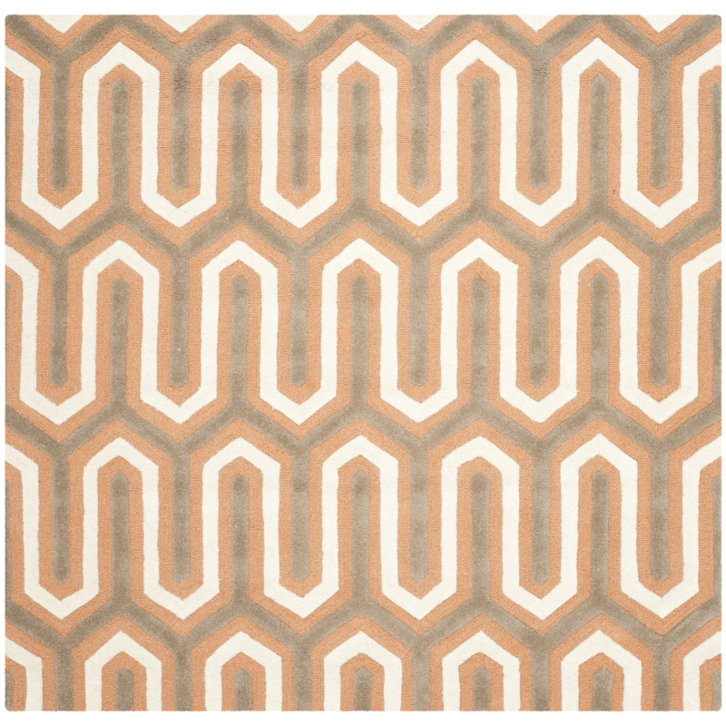 Deedgra Hand Tufted Wool Geometric Rug, Square 6'