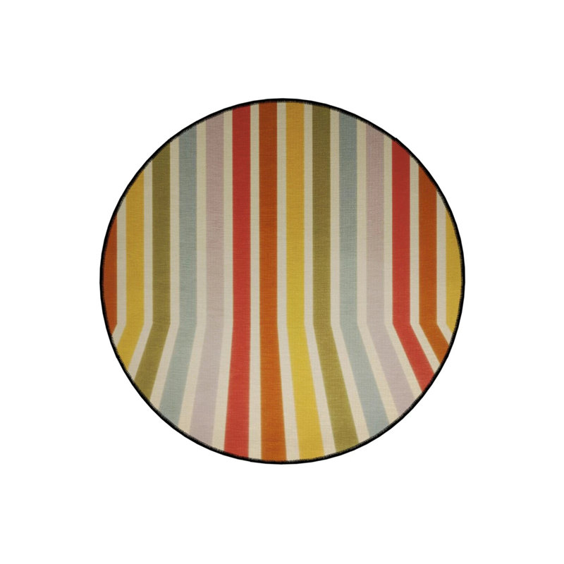 Multicolored Striped Patterned Round Woven Base Modern Decorative Carpet, Round 3'4"