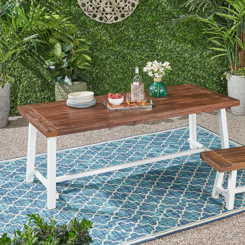 79 Outdoor Wooden Table - Modern Industrial Design Stunning Wood Metal Frame Seats 8 79" X 36" 30" Dark Brown + White Style Dining Persons L W H And