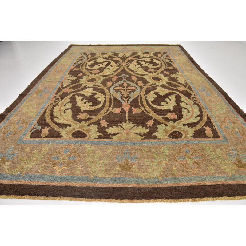 Tapis de zone en laine beige/beige/bleu 10 pi 5 po x 15 pi one-of-kind à la main noué la Mehdi