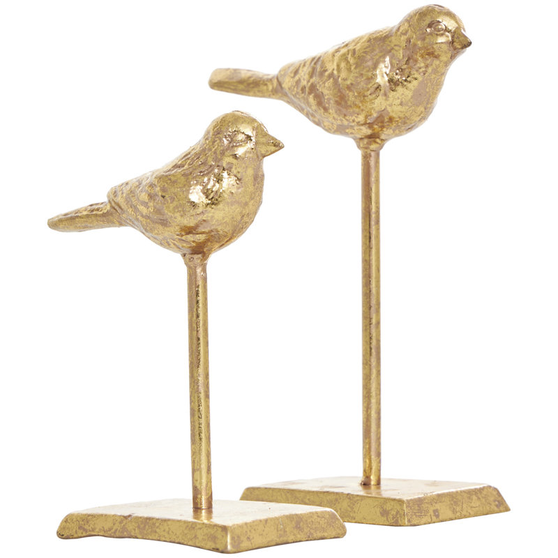 Hara Metal Bird Decorative Gold Sculpture with Gold Foil Texturing Set