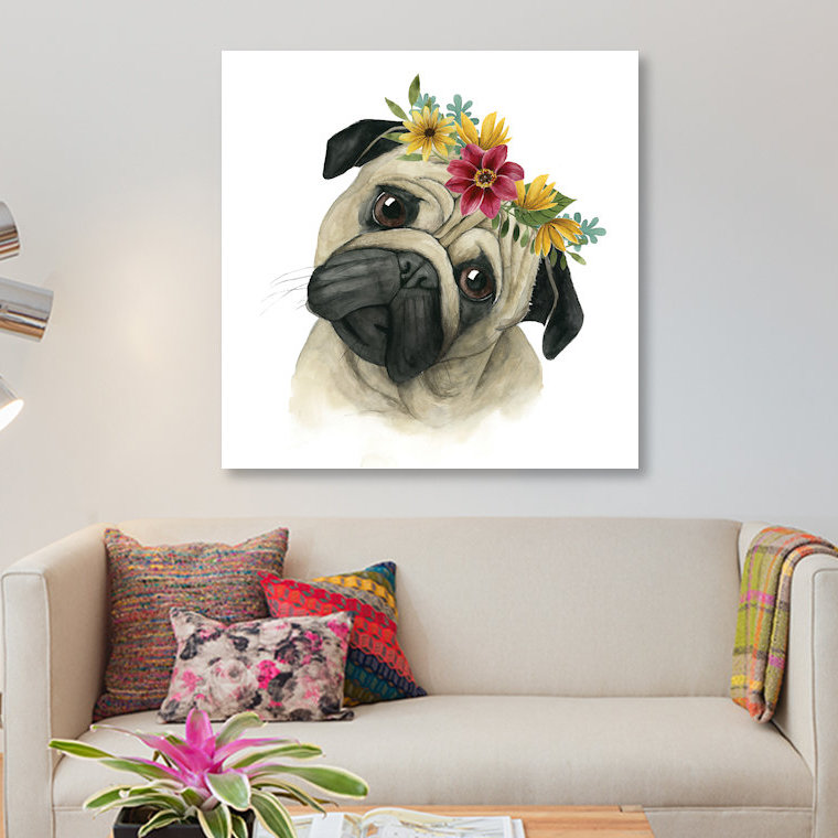« fleur couronne pup i », impression sur toile, H 18 po x l 18 po x P 1,5 po, Toile tendue, Pas de tapis