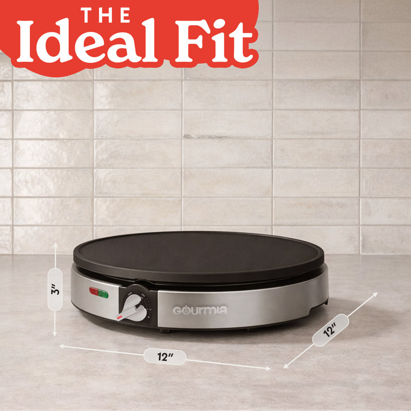 Gourmia 12” Electric Crepe Maker, Nonstick With Temperature Control, Indicator Lights, Spatula And Batter Spreader