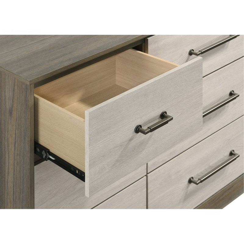 Commode 9 tiroirs chêne gris / amande